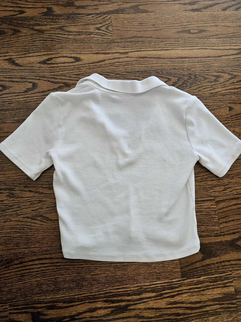 Zara White Ribbed Short Sleeve Polo Top - Picture 2 of 2